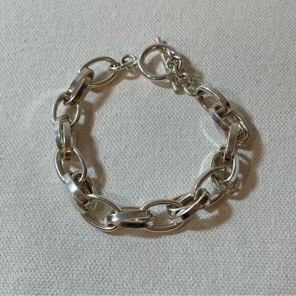 OVAL LINK TOGGLE CLASP BRACELET STERLING SILVER 925 29.5 grams - Picture 6 of 6